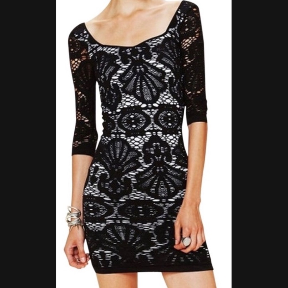 Free People Crochet 3/4 sleeve Bodycon Dress XS/S